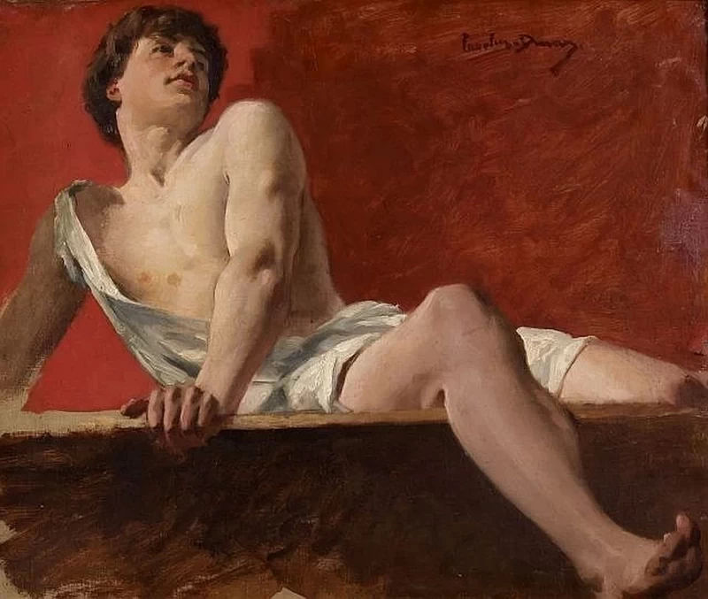 Studio di un uomo disteso su una balaustra